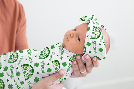 St. Patrick's Day Swaddle Set, Shamrock Rainbow Swaddle Set