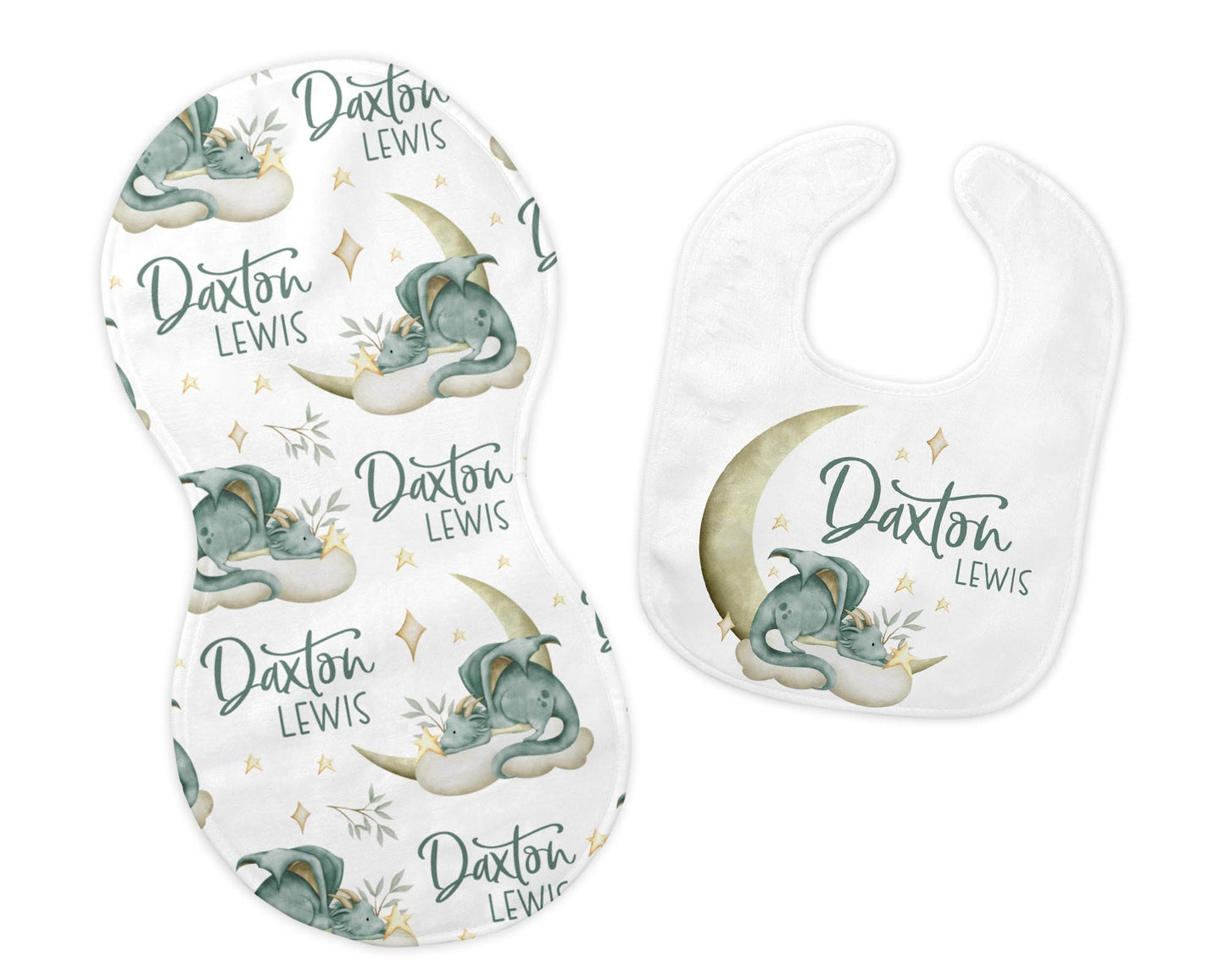 Dragon Bib and Burp Cloth Set, Dragon Bib, Dragon Burp Cloth, Dragon Nursery, Personalized Dragon Bib and Burp Set, B49