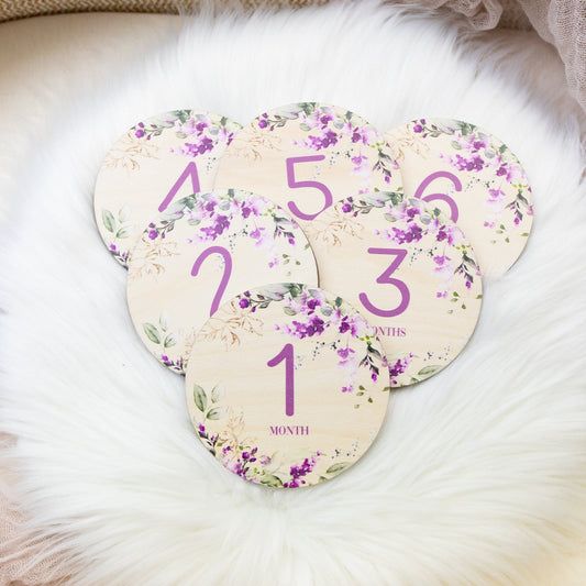 Lavender Bouquet Wood Milestone Cards, Floral F89