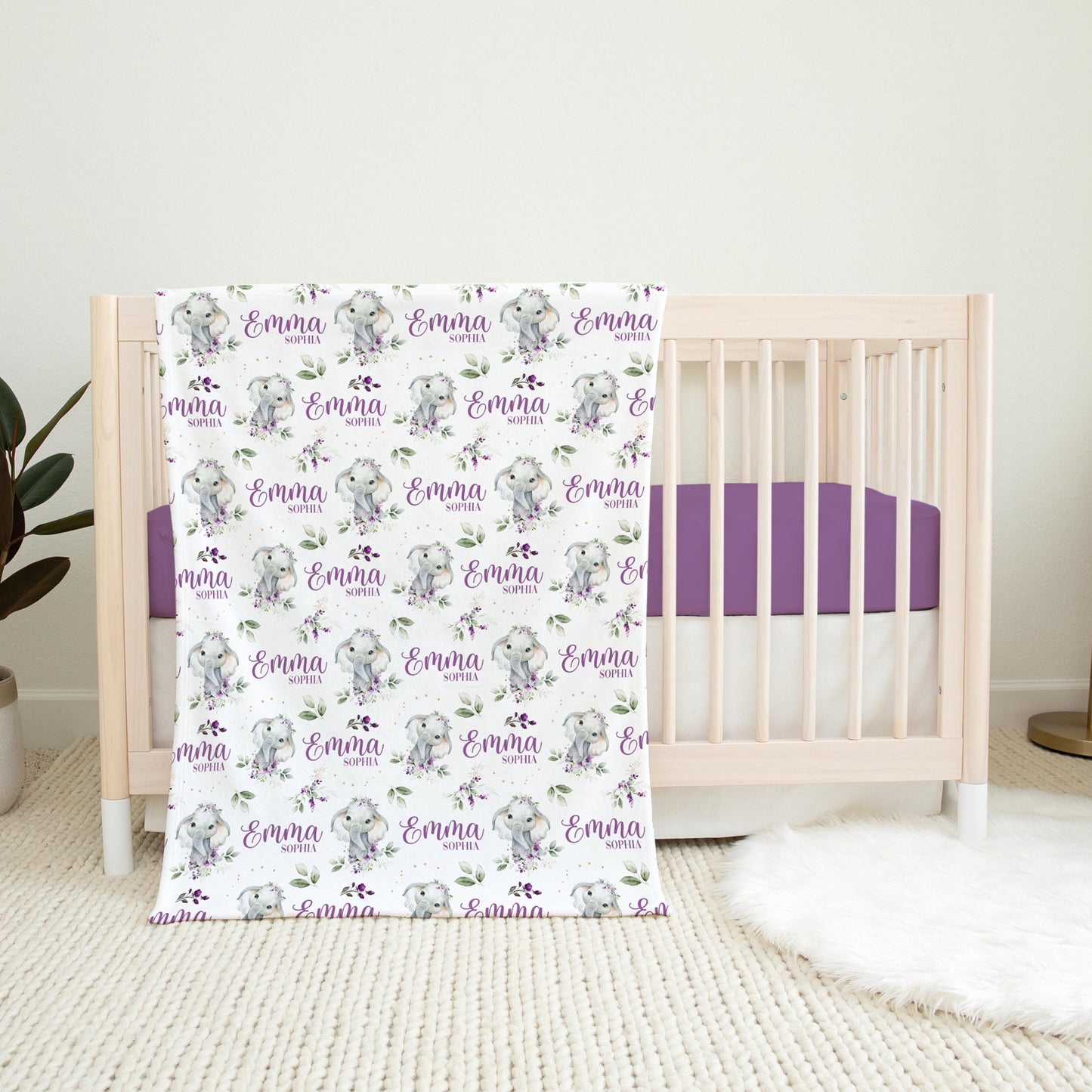 Purple Floral Elephant Swaddle Set, Floral, S51