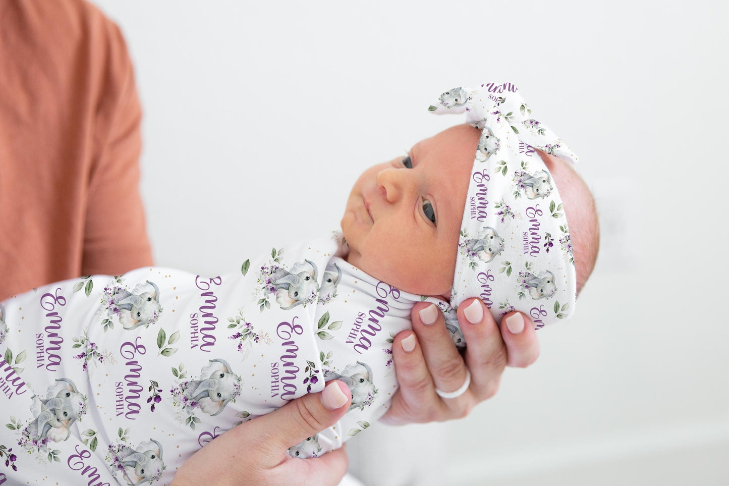 Purple Floral Elephant Swaddle Set, Floral, S51