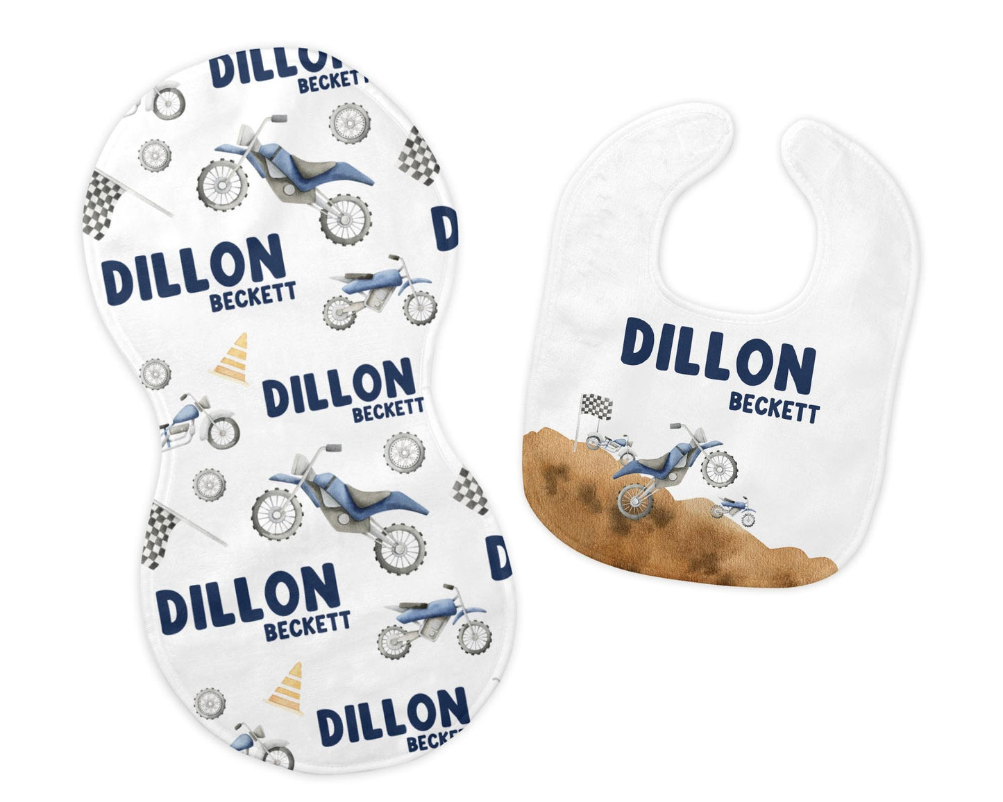 Dirt Bike Bib and Burp Cloth Set, B48