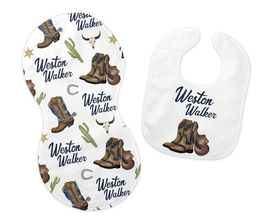 Western Bib and Burp Cloth Set, Cowboy, D8