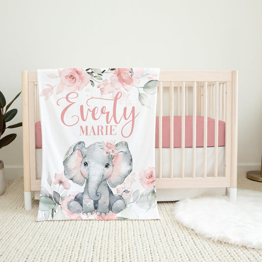 Elephant Girl Safari Personalized Baby Blanket, S52