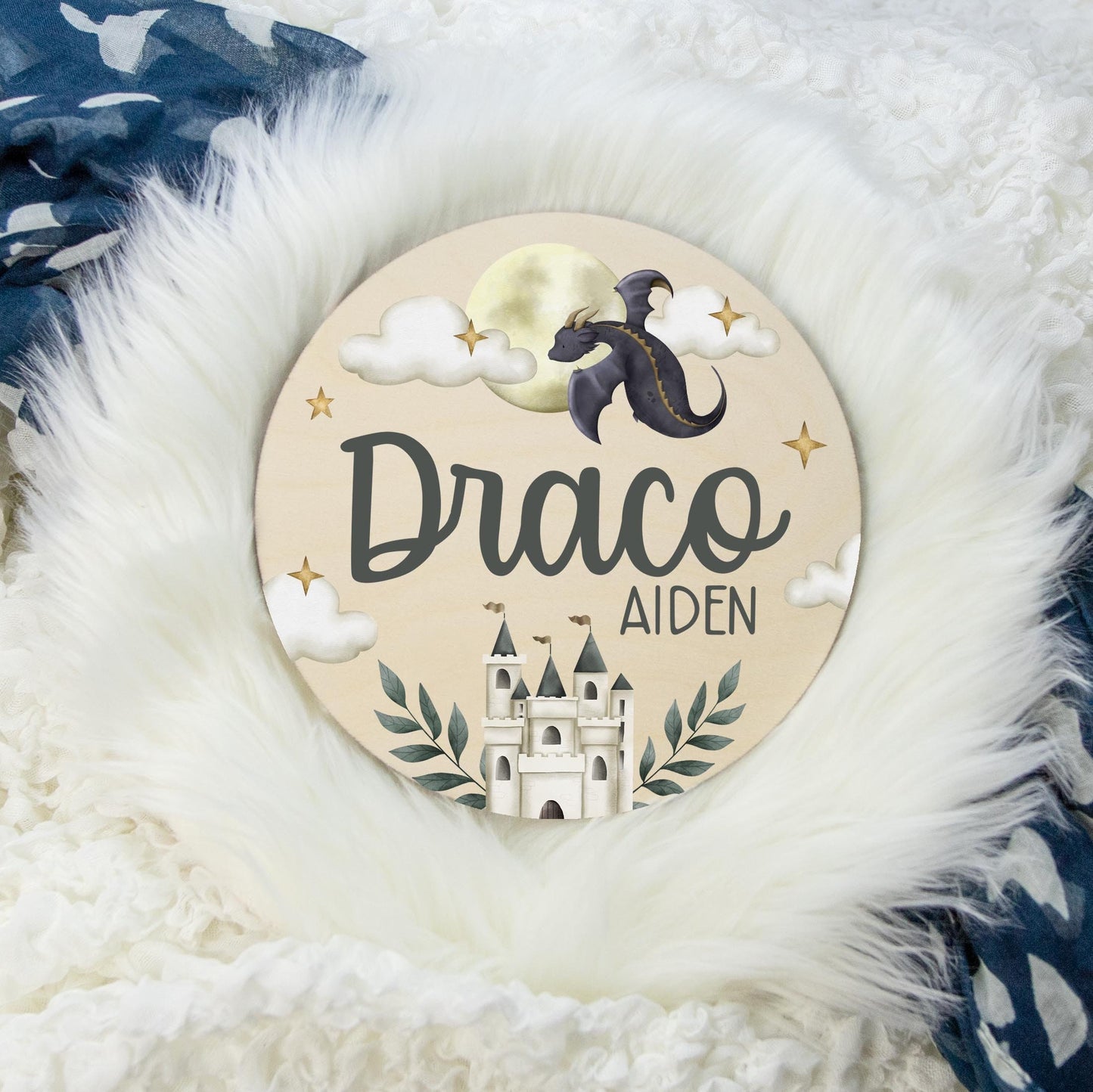 Dragon Round Wood Name Sign, B54