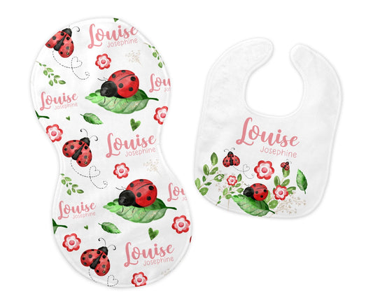 Ladybug Bib and Burp Cloth Set, Girl G50