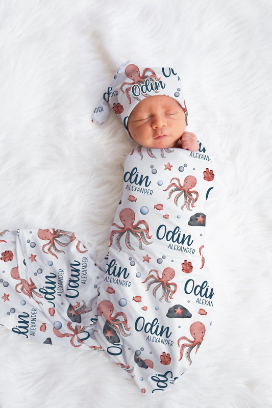 Octopus Swaddle Set, Ocean Life Bedding O38