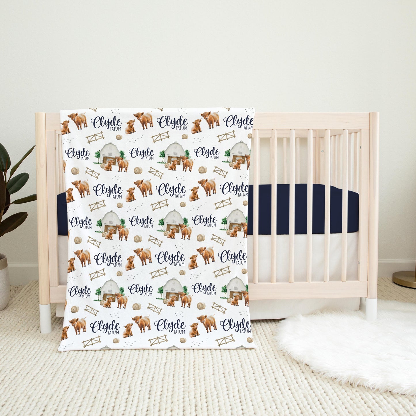 Highland Cow Swaddle Blanket, Barn C31