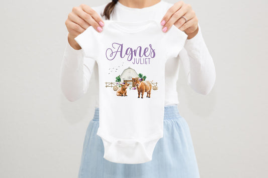 Highland Cow Baby Bodysuit, Girl C31