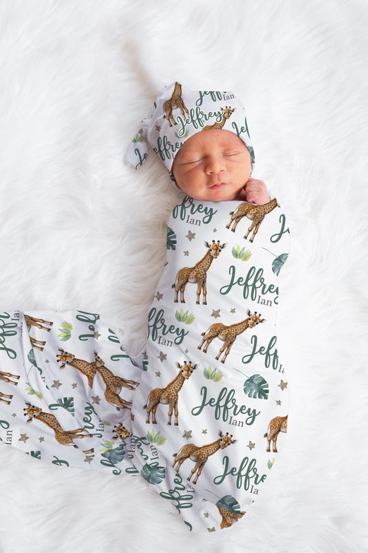 Boy Safari Giraffe Swaddle Set