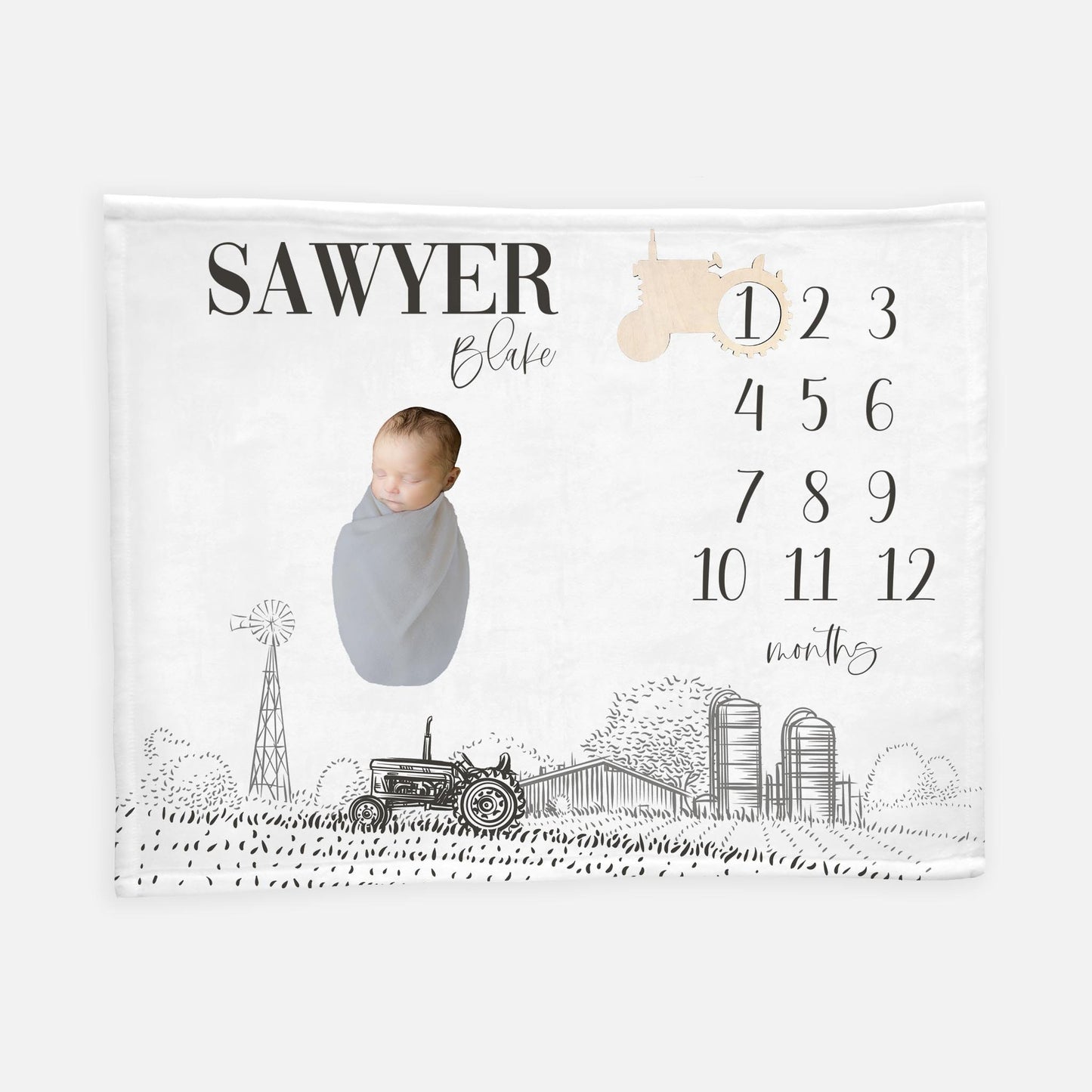 Tractor Baby Milestone Blanket, Farm Theme C32