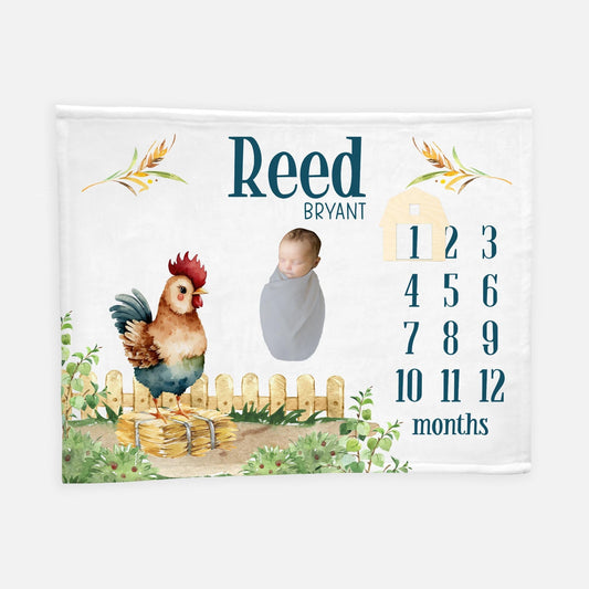 Rooster Baby Milestone Blanket, Farm C35