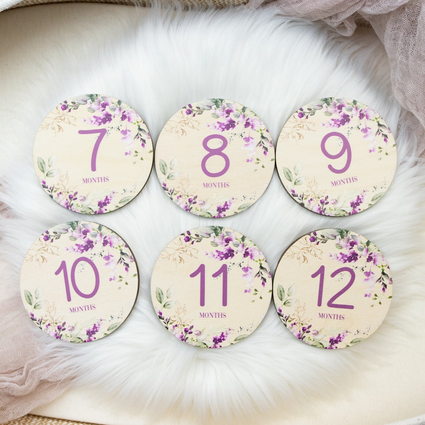 Lavender Bouquet Wood Milestone Cards, Floral F89