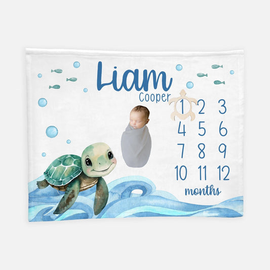 Turtle Milestone Blanket, Ocean Life Nursery O33