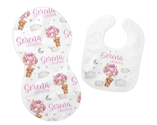 Bear Moon Balloon Bib and Burp Cloth Set, T57