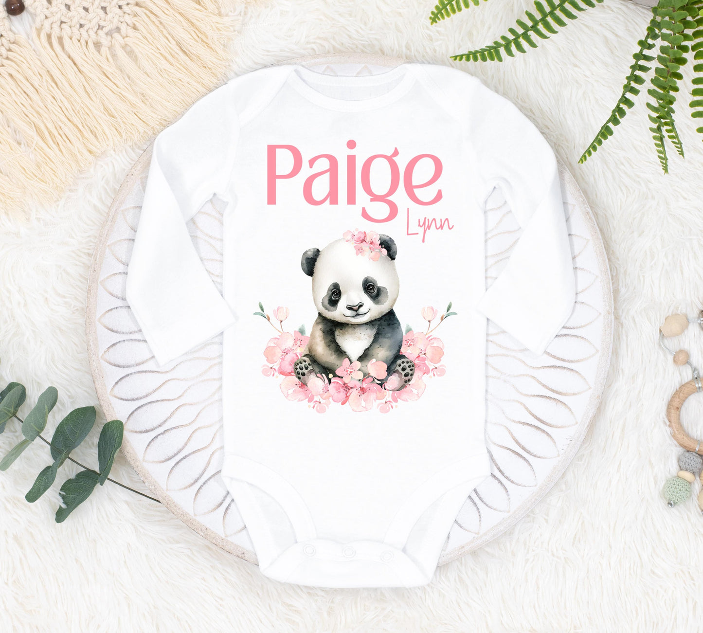 Panda Baby Bodysuit, Pink W46