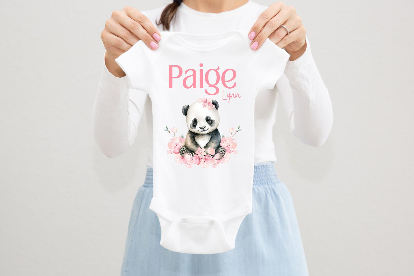 Panda Baby Bodysuit, Pink W46