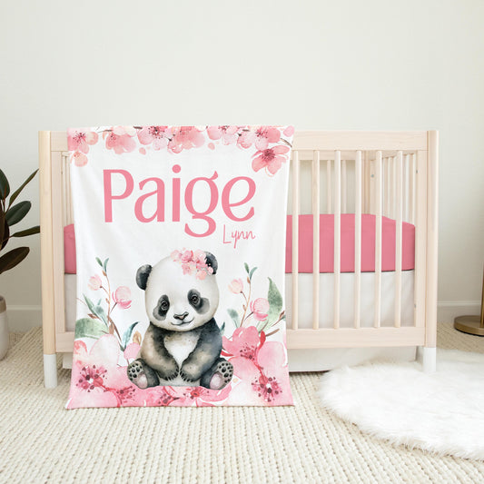 Panda Baby Blanket, Cherry Blossom, Girl W46