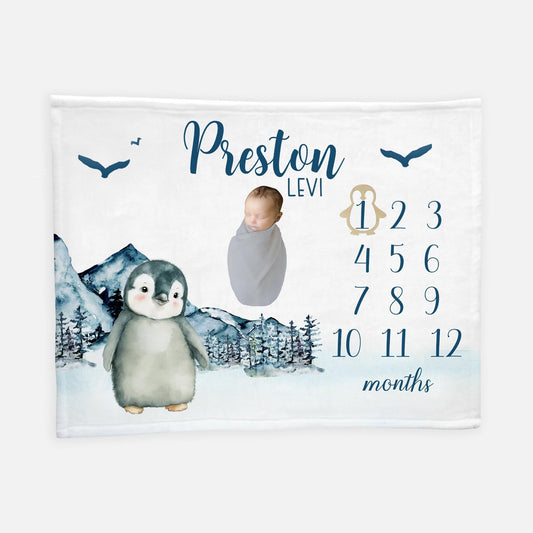 Penguin Baby Milestone Blanket, B61