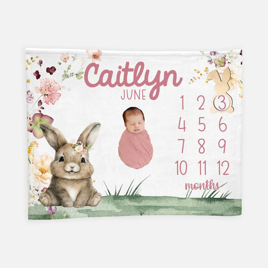 Bunny Rabbit Baby Milestone Blanket, G54