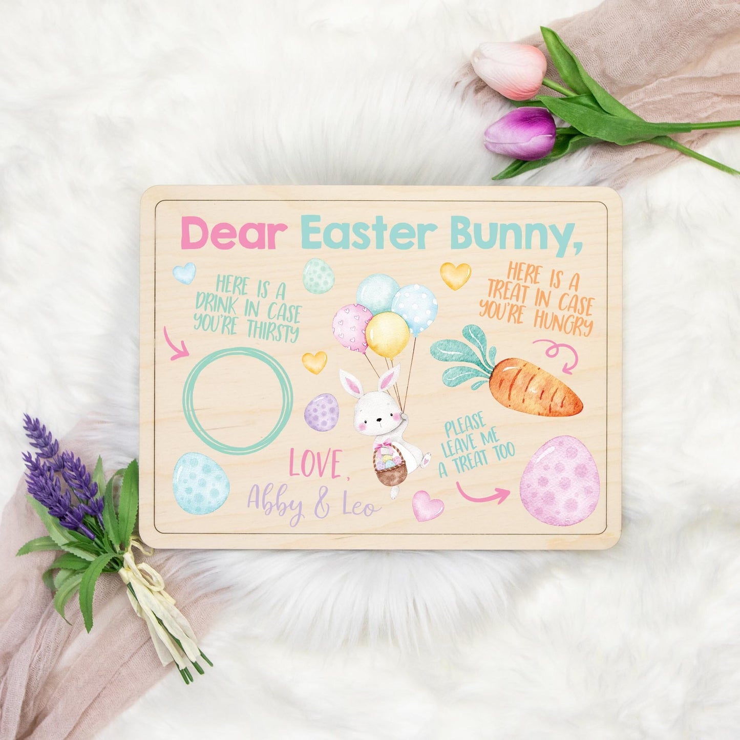 Wooden Easter Bunny Egg Shaped Treat Tray