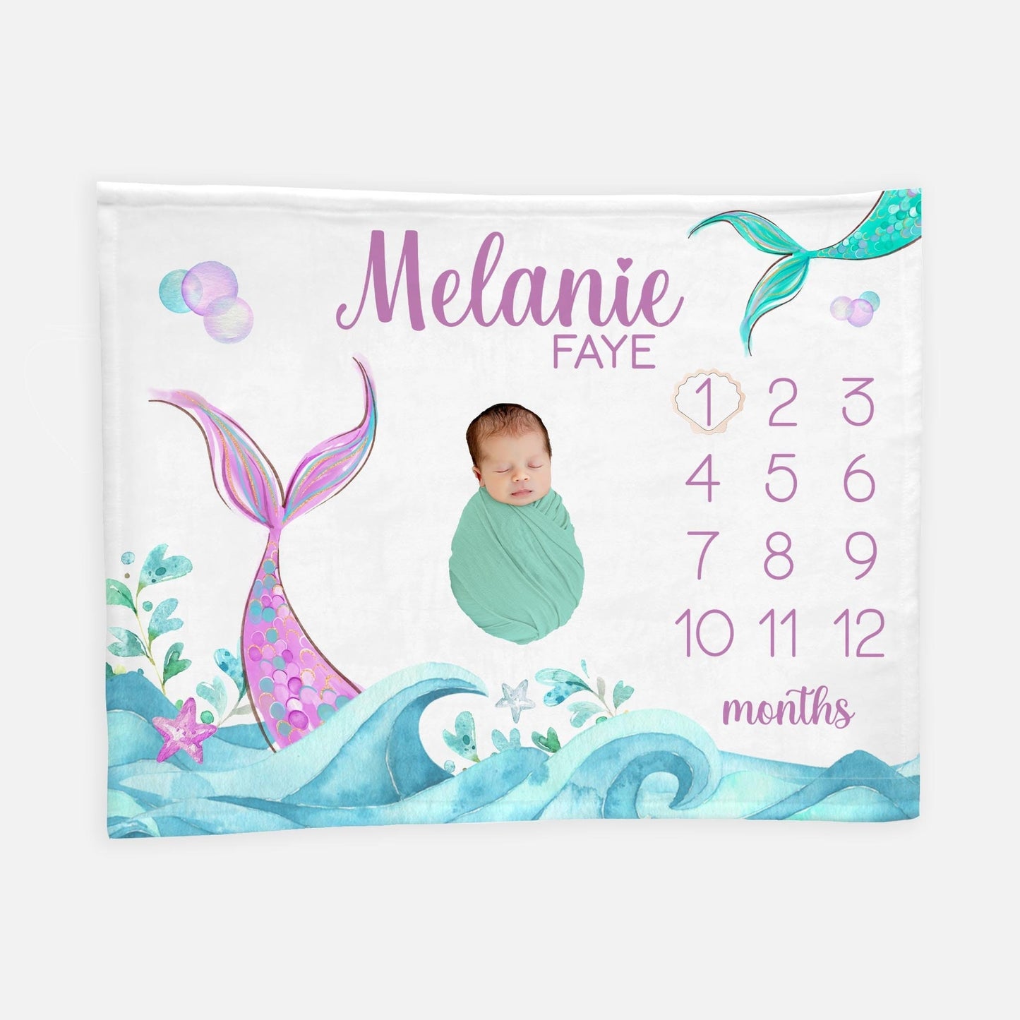 Mermaid Milestone Blanket, Ocean Life, O34