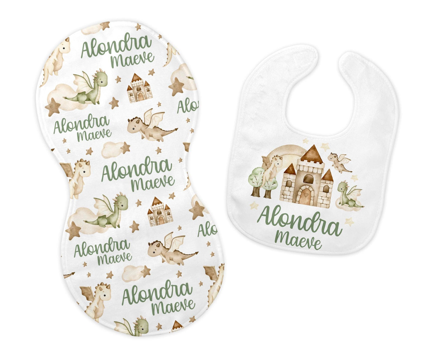 Girl Dragon Bib and Burp Cloth Set, G52