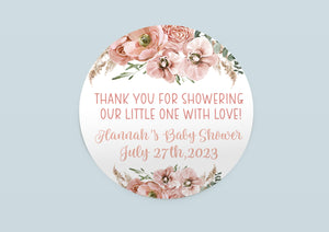 Boho Pampas Grass Baby Shower Favor Stickers and Thank You Labels, Boho Theme, F33