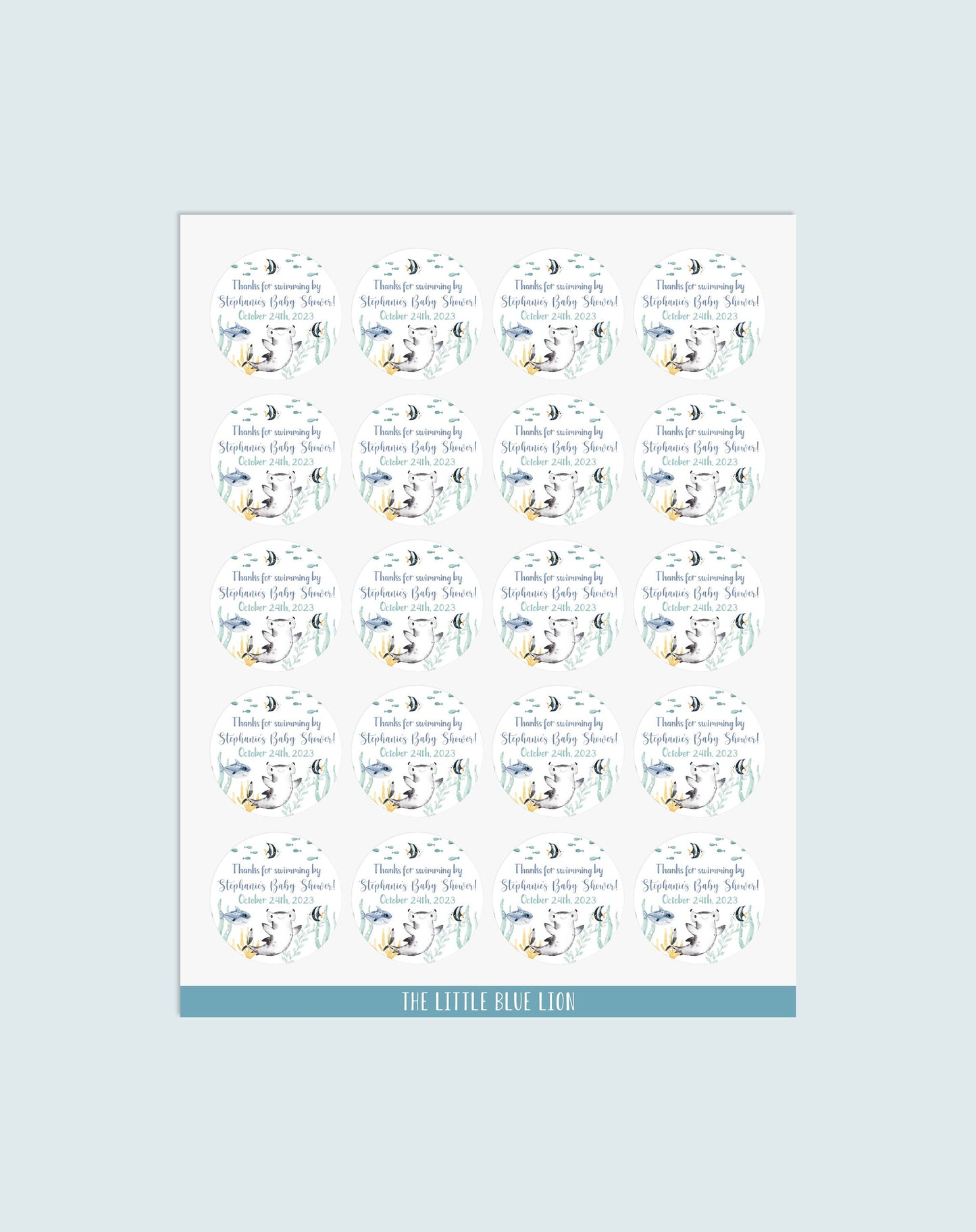 Shark Baby Shower Favor Stickers, Under The Sea Baby Shower, O3