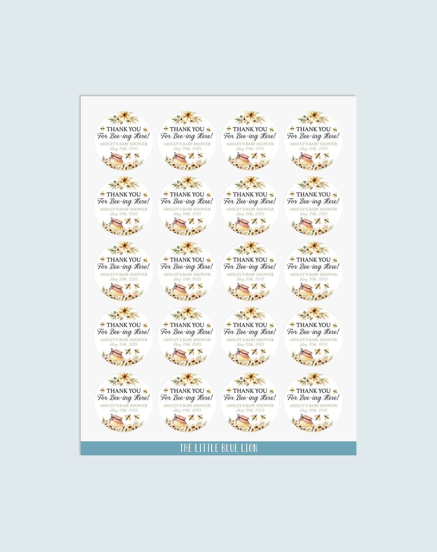 Honey Bee Baby Shower Favor Stickers, F46