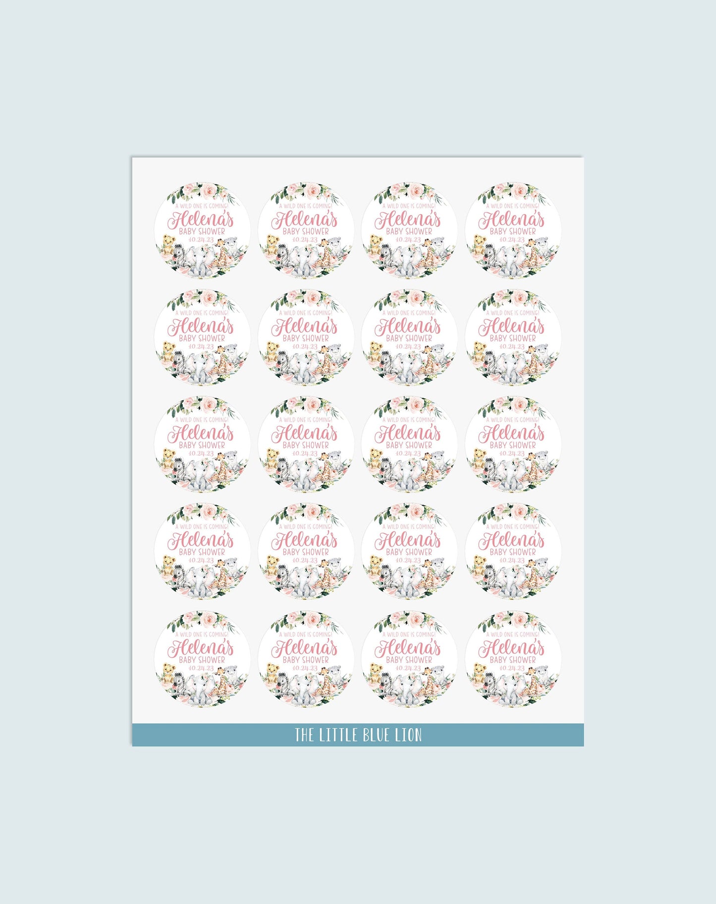 Girl Safari Baby Shower Favor Stickers, Floral S2