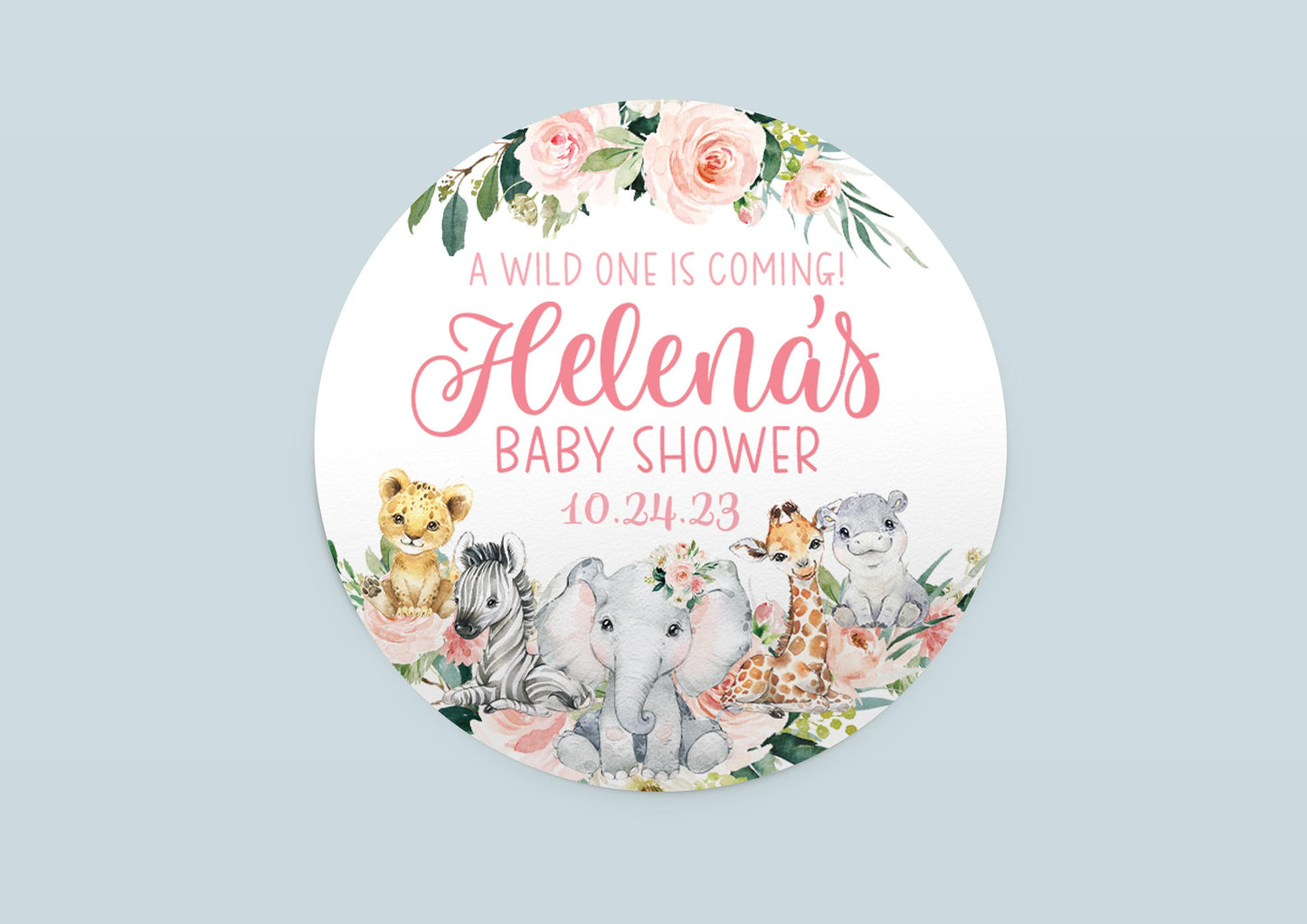 Girl Safari Baby Shower Favor Stickers, Floral S2