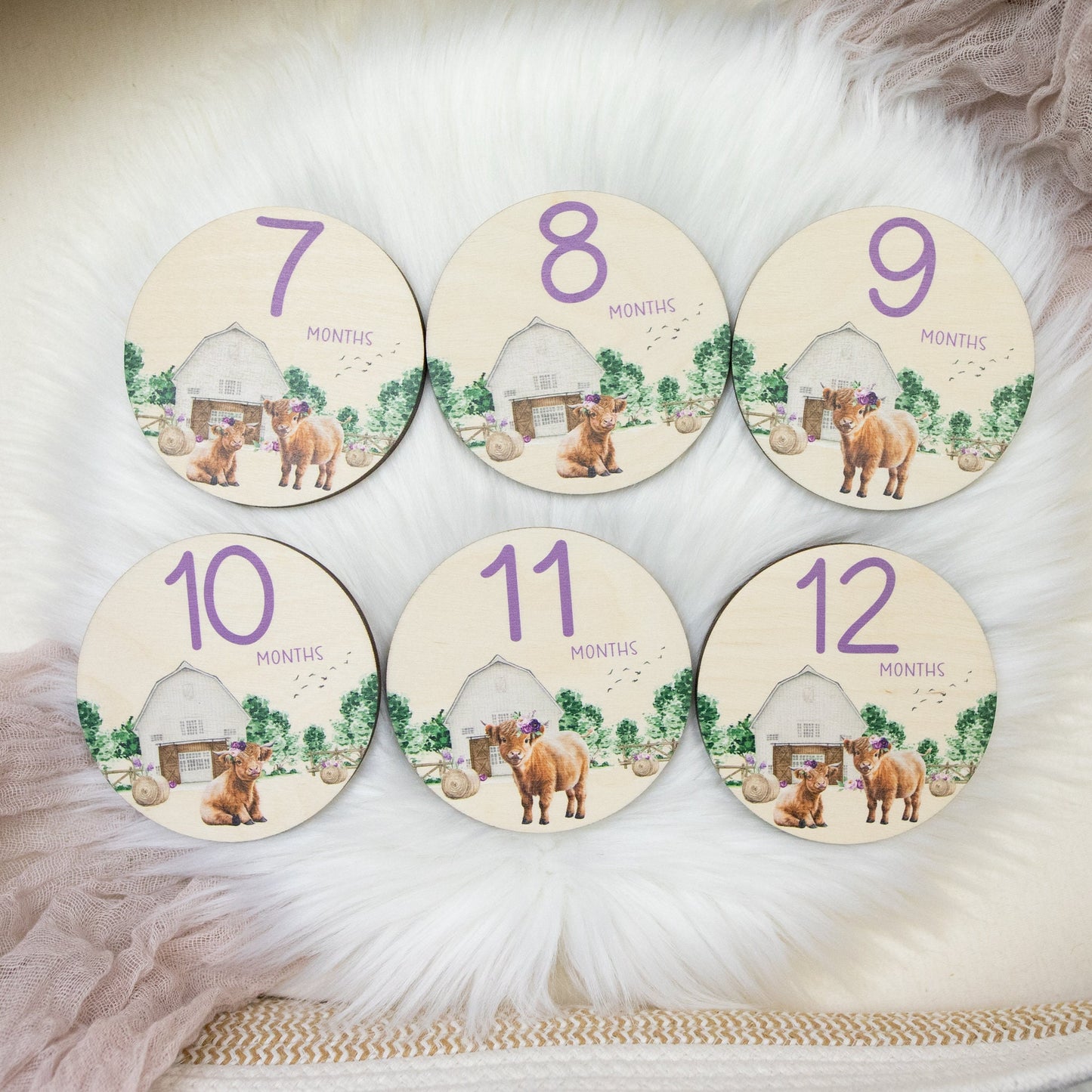 Highland Cow Wood Milestone Cards, C31