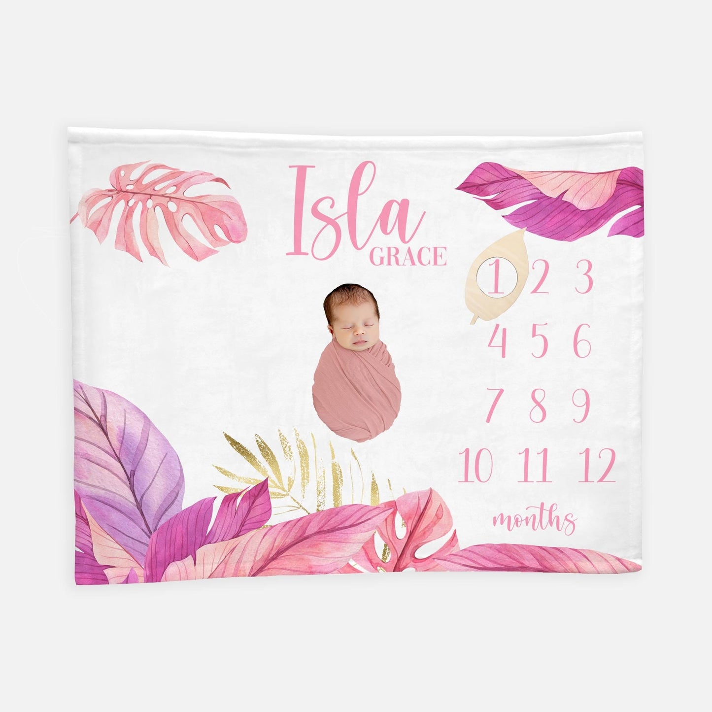 Pink Tropical Palm Milestone Blanket, Girl G56