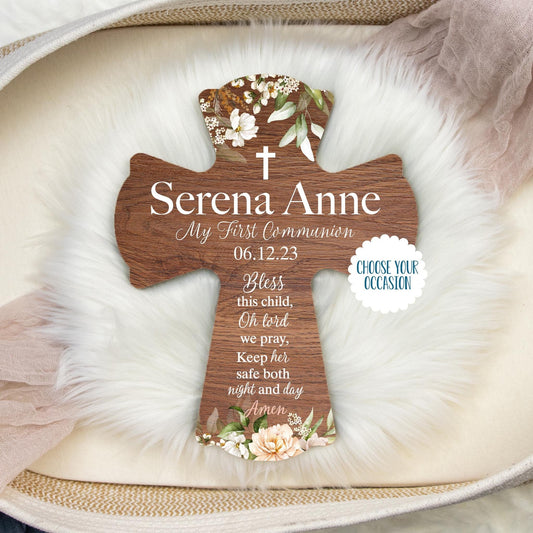 First Communion and Baptism, Wooden Name Cross, Bless This Child Prayer