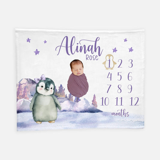 Girl Penguin Baby Milestone Blanket, G53