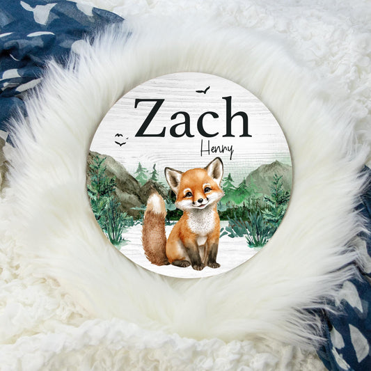 Fox Woodland Round Wood Name Sign, W50