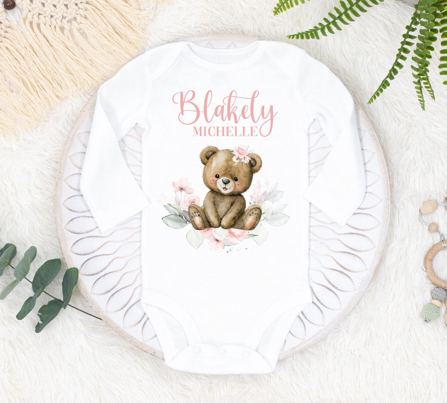 Girl Teddy Bear Baby Bodysuit, G55