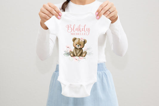 Girl Teddy Bear Baby Bodysuit, G55