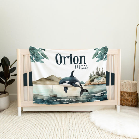 Orca Whale Baby Blanket, Nautical Ocean Life Nursery O35