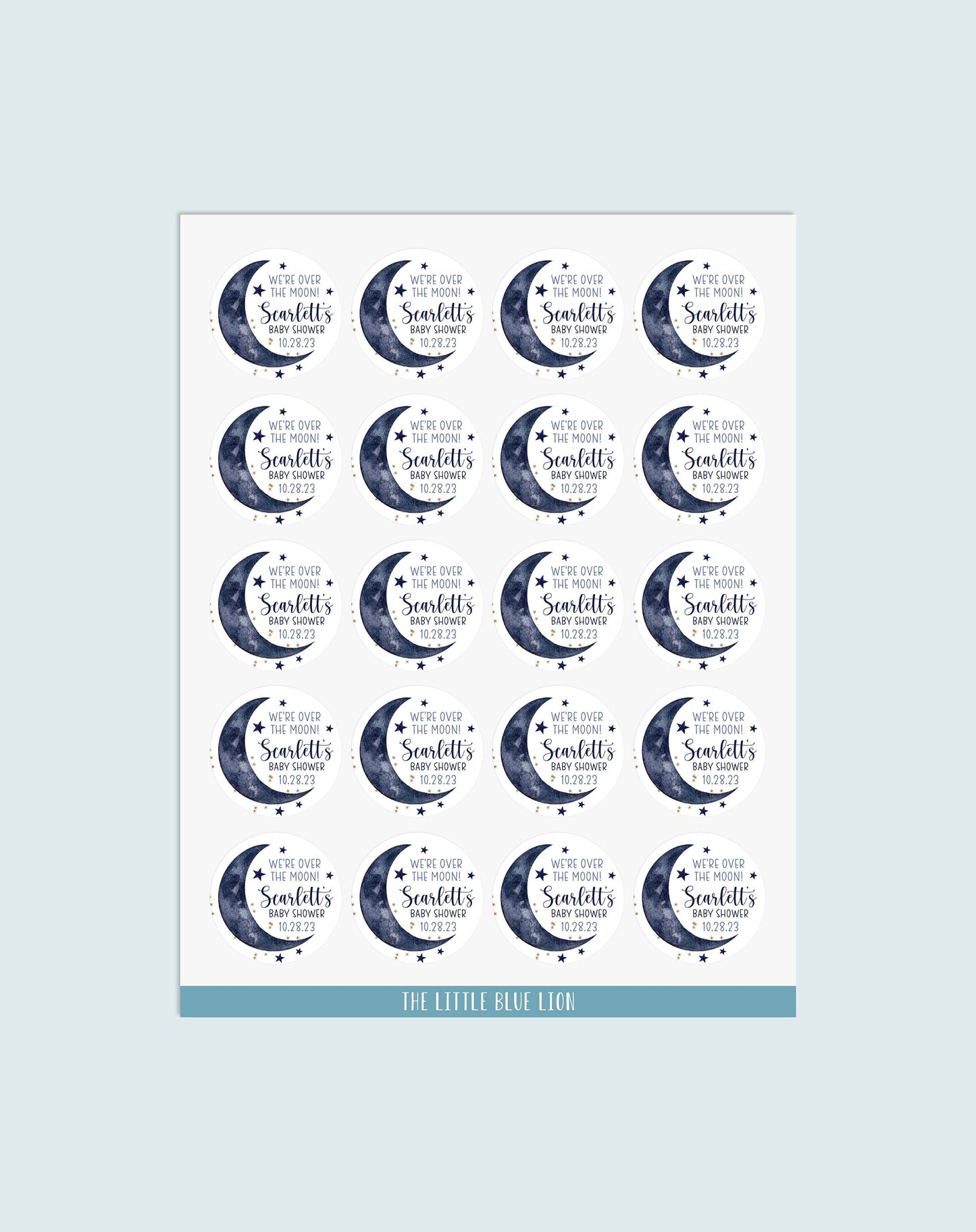 Moon and Stars Baby Shower Favor Stickers and Thank You Labels, T10