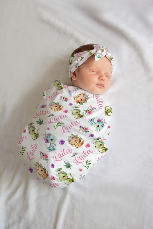 Girl Dinosaur Swaddle Blanket, G57