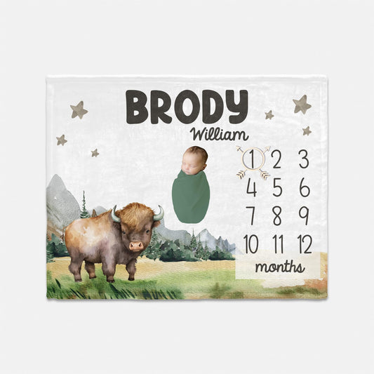 Bison Buffalo Baby Milestone Blanket, M26