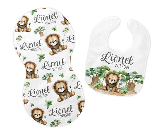 Lion Bib and Burp Cloth Set, S54