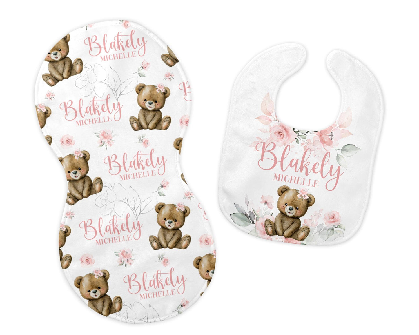 Teddy Bear Bib and Burp Cloth Set, G55