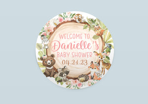 Woodland Baby Shower Favor Stickers, Girl, W28