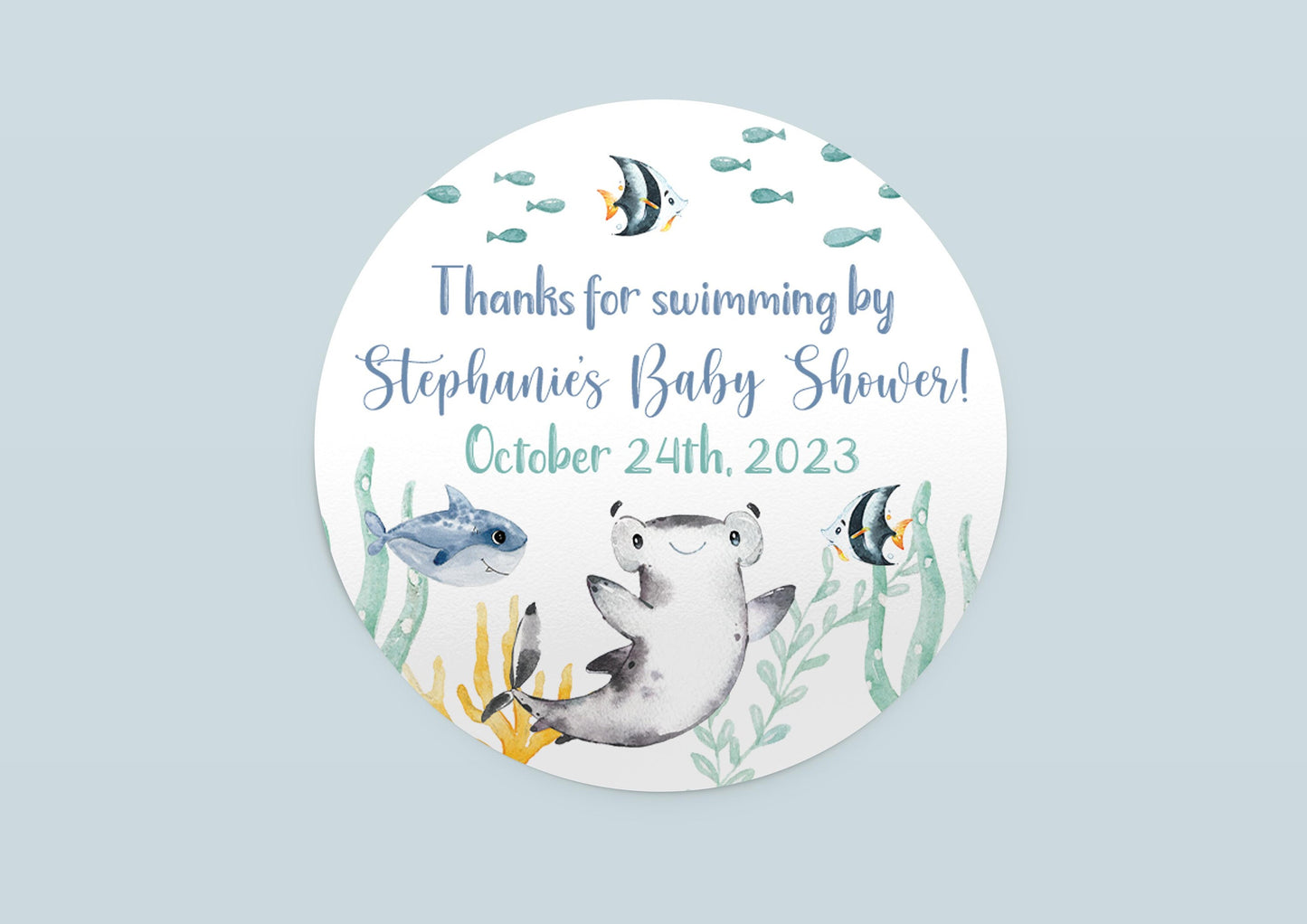 Shark Baby Shower Favor Stickers, Under The Sea Baby Shower, O3