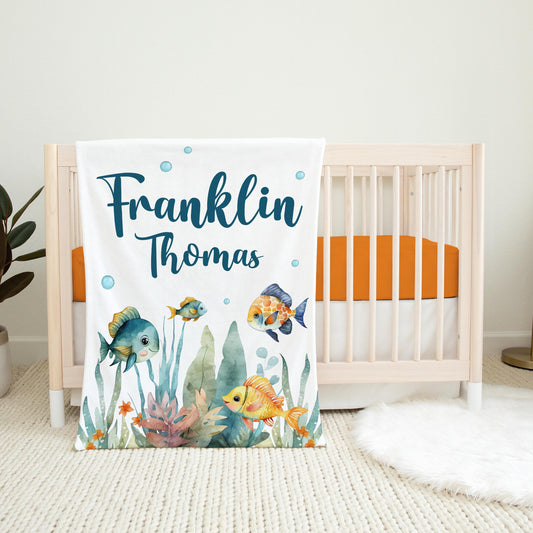 Fish Personalized Baby Blanket, Under The Sea O36