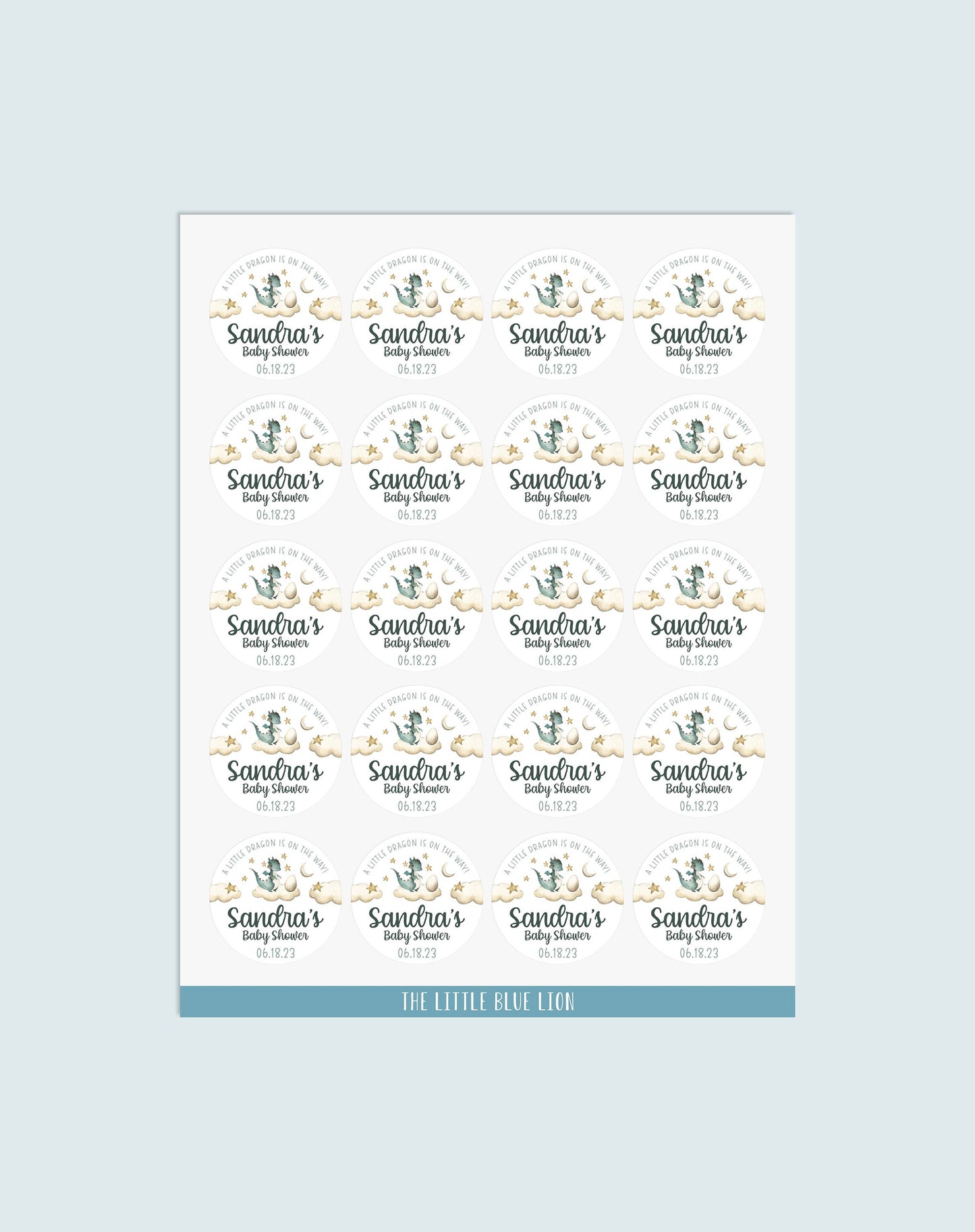 Dragon Baby Shower Favor Stickers, B9