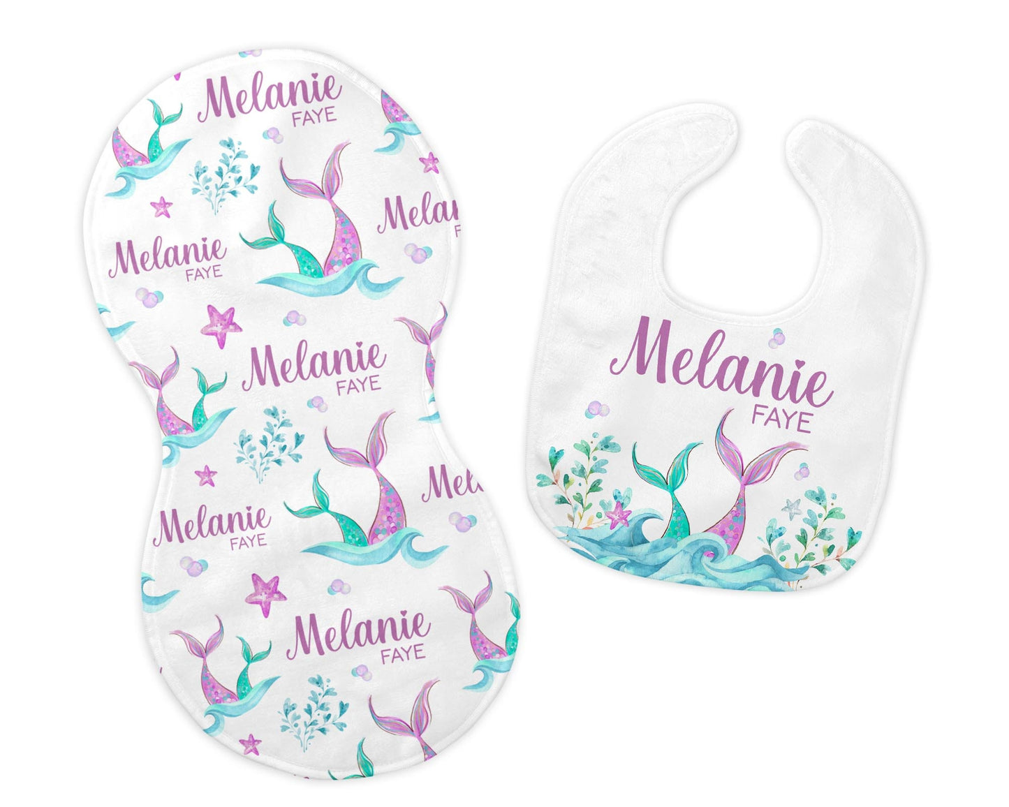 Mermaid Bib and Burp Cloth Set, O34